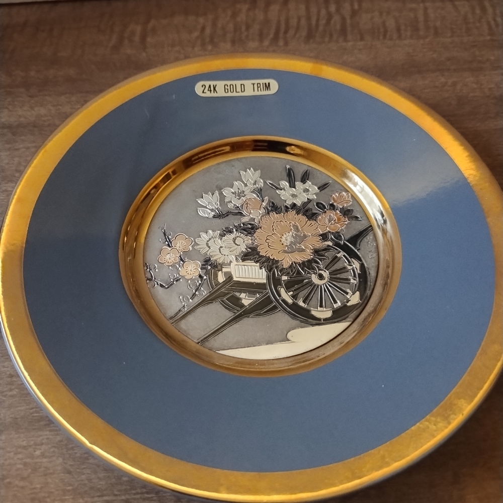 Chokin decorative plate, gold trimmed